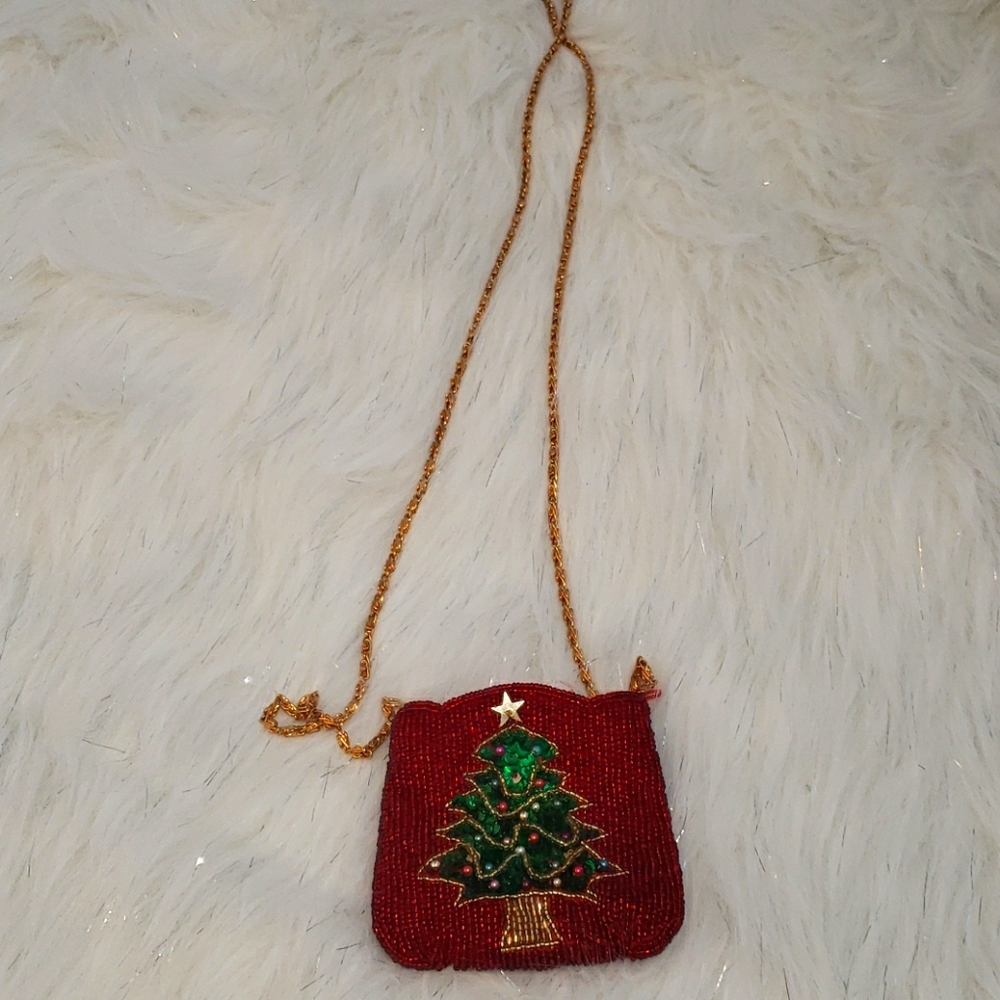 Vintage Beaded Christmas coin Purse/Bag